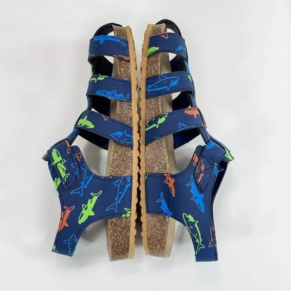 Max + Jake Finn Sharks Strappy Closed Toe Fisherman Sandals Blue Multi Toddler 9